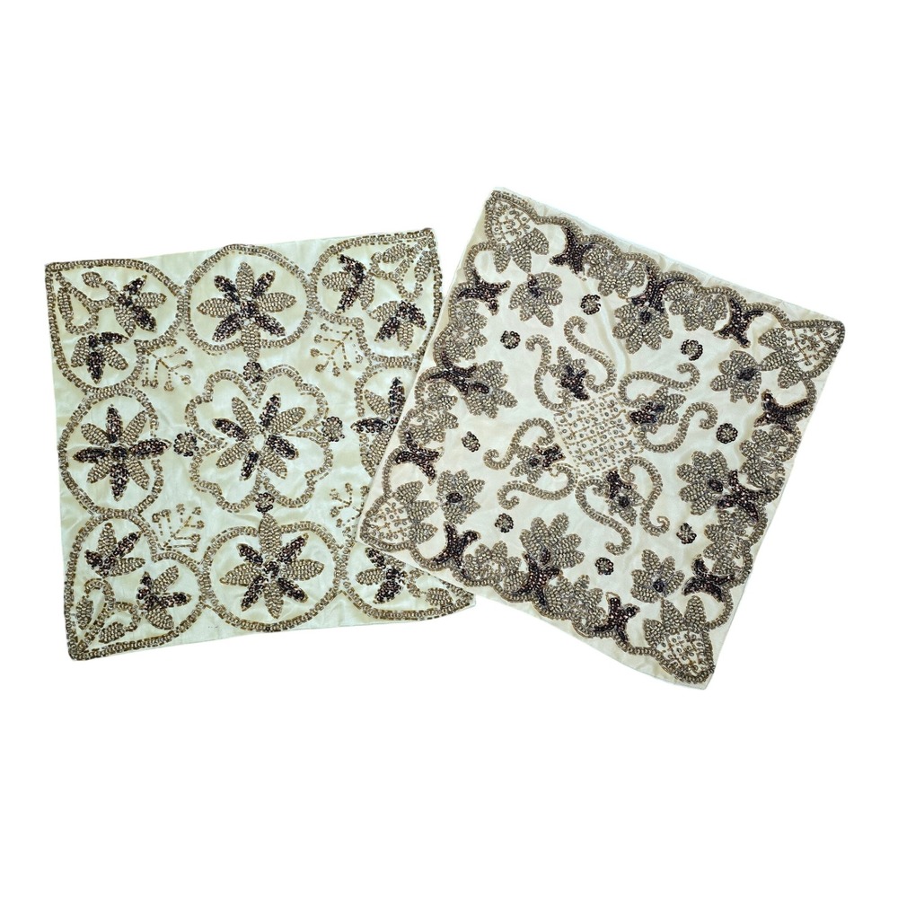 Vintage Gold Beaded Pillow Covers Set of 2 Sequined Throw Pillow Covers 16"